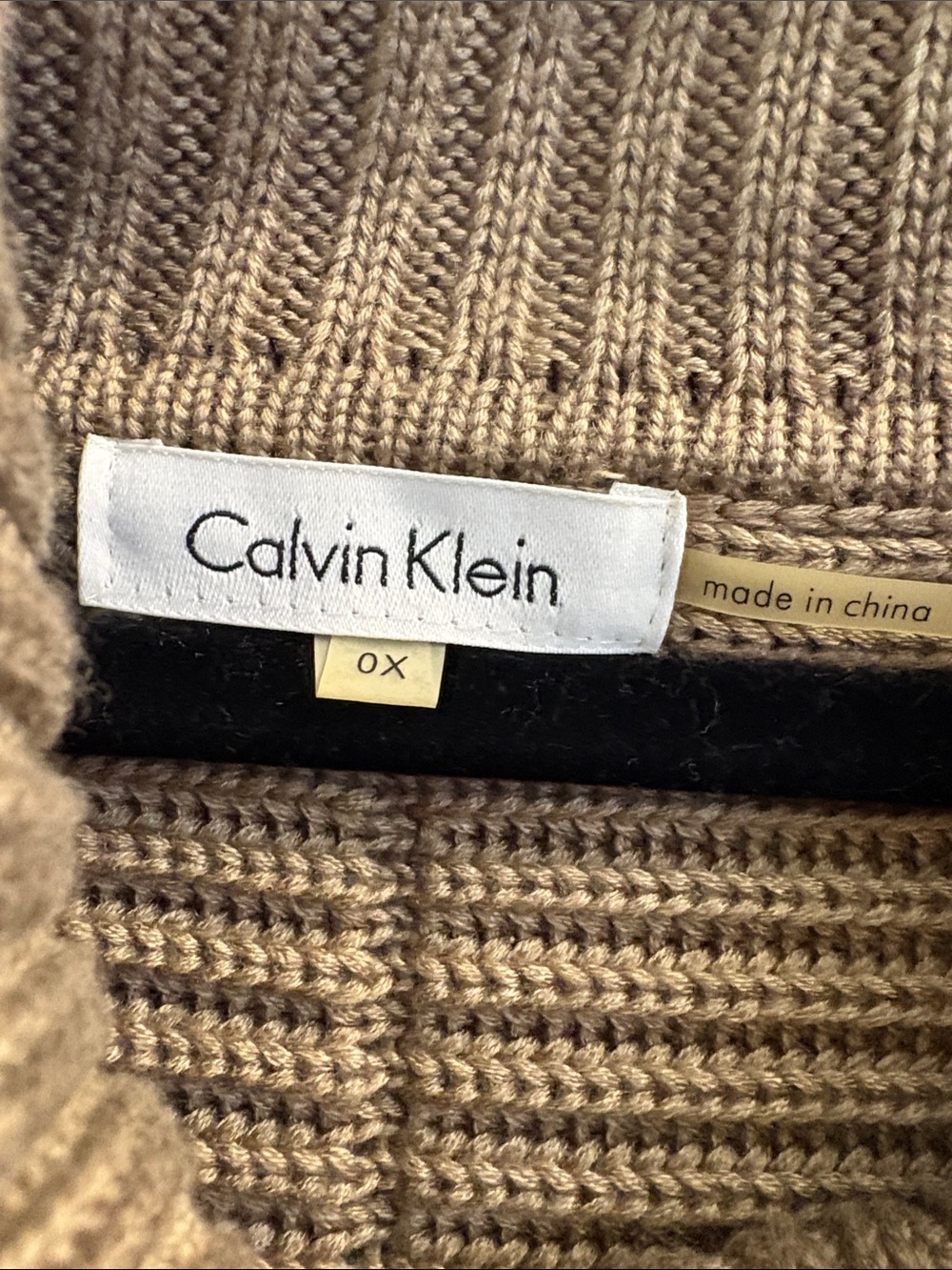 Calvin Klein Tan Cowl Neck Ribbed Sweater - Picture 2 of 3